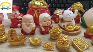 FY Cake Topper Cake Decoration Golden Peach Grandfather Grandmother Birthday Miniature Plum Bossom Golden Bamboo for cake 寿桃 寿公 寿婆 爷爷 奶奶 生日蛋糕装饰 桃花 金桃 金竹 财神 聚宝盆