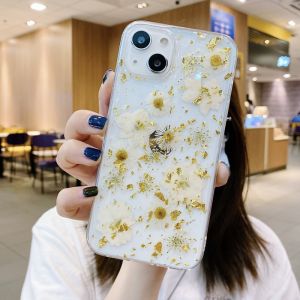 CrashStar Dried Real Flowers Phone Case For iPhone 16 15 14 13 12 11 Pro Max Mini XS XR X 8 7 6 6S Plus + SE 2020 Soft Clear Phone Casing Shockproof Transparent Phone Cover Shell Top Seller