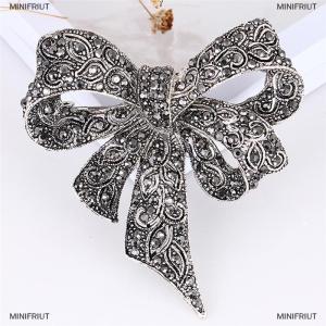 [COD] MINIFRIUT Rhinestone Bow Brooch Pin Women Shirt Collar Big Bowknot Brooch Jewelry