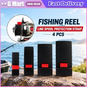 4pcs/pack Black Elastic Fishing Spool Belt Fishing Reel Protection Belt Spinning Wheel Reel Accessories