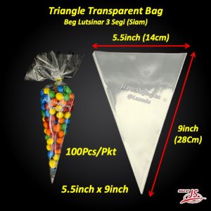 IPP 3 Segi Siam Transparent / Triangle Transparent Bag /Triangle Plastic Bags/Plastic Kon Popcorn 100Pcs/Pkt Plastic Supplies
