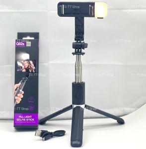 [ไม้เซลฟี่มีไฟ] ไม้เซลฟี่ ไม้กันสั่น ขาตั้งโทรศัพท์ ขาตั้งอเนกประสงค์ หมุนได้ 360º พร้อมรีโมทบลูทูธ ไฟ LED รุ่น Q02S
