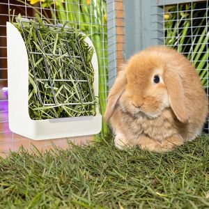 OUTOPEN Hamster Bunny Food Dispenser Multi-Functional Wall-mountable Plastic Grass Holder Feeding Rack Grass Container Rabbit Hay Feeder
