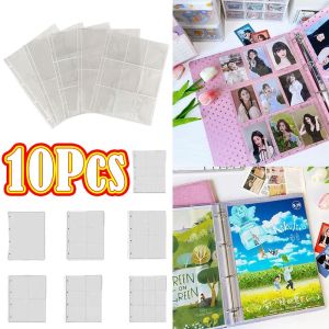 SJJL 10Pcs DIY Clear Sheets Sleeve Multiple Pockets Binder Photo Album Refill Pages Durable 4 Hole 4 Ring A4 Kpop Photocard Binder for Collector Book Scrapbook Album