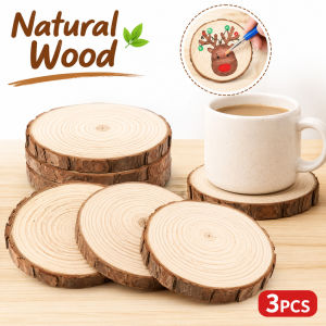 3Pcs Round Natural Wood Coaster Decor Unfinished Wood Slabs DIY Rustic Wedding Crafts Perfect Gift