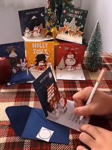 3D Christmas Gift Card Pop Up Handmade Xmas Greeting Card Holiday Party Wish Card