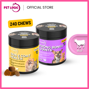 Pet Logic Skin & Coat Health + Strong Bones & Joints Dog & Cat Treats Supplement Snack : Dog Probiotics Dog Multivitamins Dog Supplements Appetite Booster for Dogs  Puppy Food   Adult Dog Food  for Silky Fur & Jolly Joints