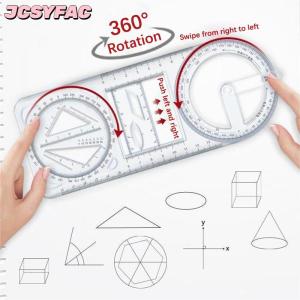 JCSYFAC 1Pcs Đa Chức Năng 360 ° Di Chuyển Hình Học Vẽ Cai Trị Cho Trường Tiểu Học Toán Học Sinh Viên Xách Tay Trong Suốt 3D Phẳng