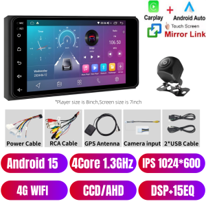 Android 15 2DIN Universal Head Unit 7inch Quad Core Android Car Player GPS Navigation Car Stereo with Wilress CarPlay Android Auto