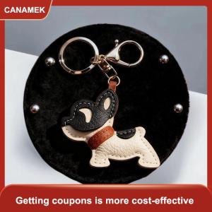 【CANAMEK】 Đáng yêu PU da pháp Bulldog Keychain Mặt dây chuyền dễ thương con chó con túi quyến rũ ba lô treo xe Keyring quà tặng phụ kiện thời trang