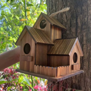 Wooden Bird House 3 Chambers Bird Incubation Box Bird Breeding Cage Rustic Outdoor Garden Decor