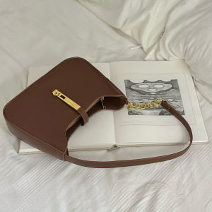 [SG SELLER]  Korea Minimalist Metal Buckle PU Leather Women Casual Simple Zipper Shoulder Hand Bag