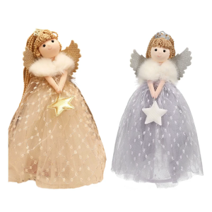 Lovely Angel Girl Doll Handmade Christmas Tree Toppers Star Decoration Holiday Homes Accent Party Supplies