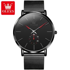 OLEVS Jam Tangan Pria Dewasa 2024 Anti Air Asli Murah Baja Tahan Karat Busana Kasual Sangat Tipis Kuarsa Jam Tangan Cowok