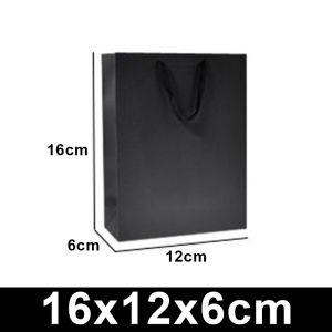 ถุงกระดาษหูหิ้วสีดำ หนา 250 กรัม รีไซเคิล 100% หลากขนาด 12/15/20/28 ซม. สำหรับแพ็กเกจและจัดส่ง