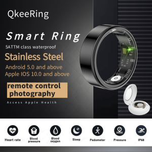 QkeeRing Smart Ring 5ATTM Class Waterproof Heart Rate Blood Oxygen Sleep Health Monitor Sport Activity Fitness Tracker Ring for Android IOS Access Apple Health With Magnetic charging box