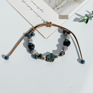 Hmeme สร้อยข้อมือเซรามิกสไตล์ชนเผ่าจีนย้อนยุคสำหรับผู้หญิงผู้หญิงสร้อยข้อมือลูกปัดแบบเรียบง่ายสำหรับนักเรียนเชือกมือโบราณเครื่องประดับของขวัญ