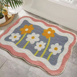 Floor Carpet Cute Flower Pattern Soft Plush Bathroom and Toilet Water Absorbing and Anti Slip Foot Pad