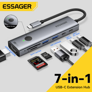 Essager 7-in-1 Hubs USB3.0 5Gbps Type C HUB 4K 30Hz HDMI Projection PD100W Fast Charge SD/TF 3.0 Dual Card Read One click Extinguish Screen Protect Privacy For iPhone16 15 MacBook USB C Splitter Compatible With Mac OS iOS Windows Linux Android System