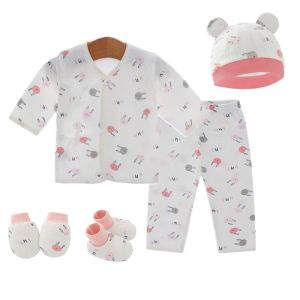 Newborn Baby Clothes Set 5 Pcs | 0-6 Months Long Sleeve Cotton Sleepsuit | Romper Baju Bayi Set Murah Cute Cartoon