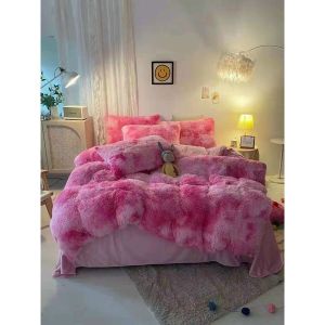 Bộ vỏ chăn ga gối Nỉ nhung lông loang màu tặng kèm gối trái tim Nhập khẩu mẫu mới 2021