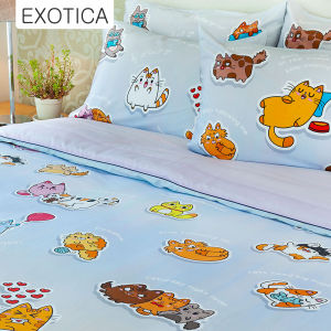 EXOTICA ชุดผ้าปูที่นอนรัดมุม+ปลอกหมอนหนุน ลาย Alpha Meow  ที่นอน 6 ฟุต / 5 ฟุต / 3.5 ฟุต (ผ้าปู ปลอกหมอน)
