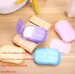 KV.1box Soap flake Soap paper 20 Sheets Travel Portable Clean Wash Hand Soap Paper Travel Portable Anti-Bacterial Clean Paper Soap Box Random Color Soap Tablets