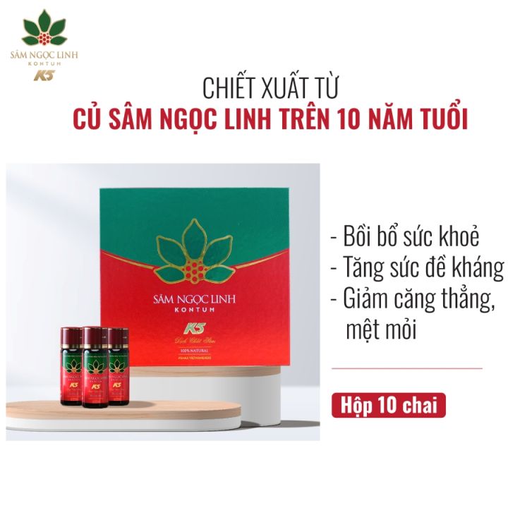 Dịch Chiết Sâm Ngọc Linh Kon Tum K5 Hộp 10 Chai (Chai 50ML)
