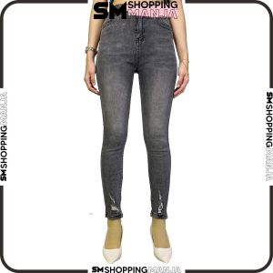 Stretch Ripped Jeans High Waist Celana Panjang Wanita Kekinian / Celana Sobek Bawah Model Pinggang Tinggi / Celana Jeans HW Fashion Street Women SM P582