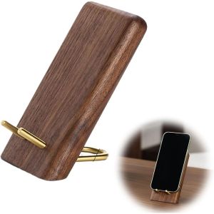 MINIFELE 262 Walnut Wood Phone Stand Metal Non-Slip Base Phone Bracket Simple Design Desktop Phone Holder Desktop Use