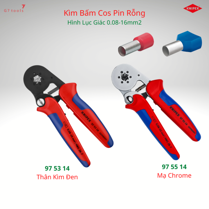 Kìm Bấm Cos Tròn Pin Rỗng Tiết Diện 0.08 – 16.0 mm² Knipex 97 53 14/ 97 ...