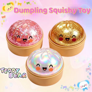 Glitter Dumplings Stress Relief Toy Cute Steamed Bun Toy with Steamer Box Fidget Toy Sensory Squeeze Toy