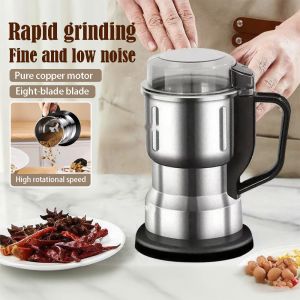 Food Blender Grinder Machine  Dry Food Powder Crusher  Super Fine Dry Powder Grinder Stainless Steel 300W Capacity 8 Multi-Purpose Blades- Grinder for Dry Food Coffee Beans Cereals Spices
