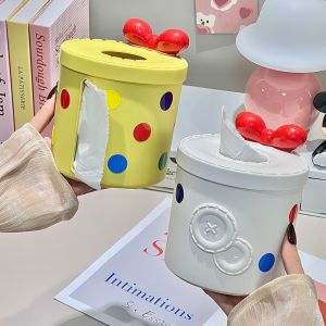 DSFIF Multifunctional Tissue Box Polka Dot Style Round Tissue Dispenser Household Plastic Paper Storage Box Living Room