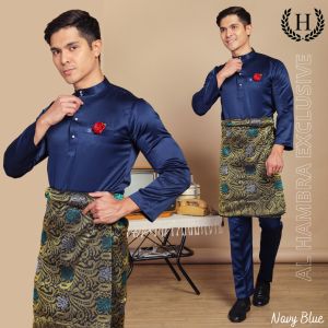 Al-Hambra Modern Slim Fit Baju Melayu – Navy Blue | Premium Tailored Fit | Elegant Men’s Traditional Wear