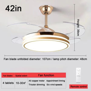 Ceiling Fan Light Modern Tri Color 6 Speed Chandelier Fan With Light Retractable Invisible Ceiling Lamp Remote Control Pendant Light MARELIGHT