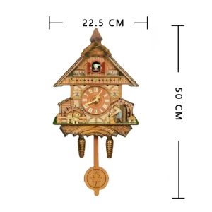 FFBH Artistic Stylish Cuckoo Clock Wood‑based Panel Wall Clocks Functional Creative Wall Clock Hands European Vintage Art Home Decor 8K3Q7