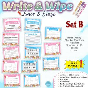 Laminated Write & Wipe / Trace & Erase Personalized Tracing Worksheet Workbook Free Marker Reusable | RABAH UP STORE