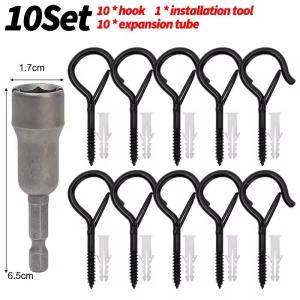 30Sets Screw-in Hooks for Outdoor String Lights Hanging Basket Plants Hook with Safety Buckle Wall Ceiling Light Pot Hooks Q-Hanger