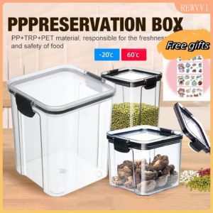 （Free Gifts）Food Container Jar  [PET Material - BPA Free] Plastic Kitchen Refrigerator Noodle Box Square Clear  Multigrain Storage Tank Transparent Sealed Cans Food Container  Rewvvi