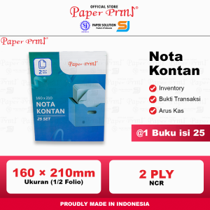 Paperpryns Kertas Buku Nota Kontan 2PLY 160mm x 210mm (1/2 Folio) isi 25 Set (1 Buku Nota)