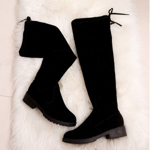 Sizes 35-42 (Add One Size) New Versatile Lace Up High Boots Over Knee Boots Flat Bottom Boots Elastic Long Boots
