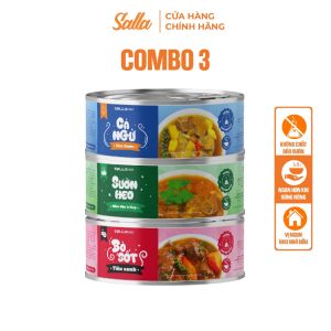 Combo 3 Đồ Hộp Bò Sốt Tiêu Xanh - Sườn Heo Hầm Đậu - Cá Ngừ Kho Thơm Cao Cấp SALLA Vị Nhà Làm