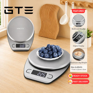 GTE 5kg/1g LCD Digital Scale Electronic Kitchen Weighing Scale Stainless Steel Penimbang Makanan - Fulfilled by GTE SHOP