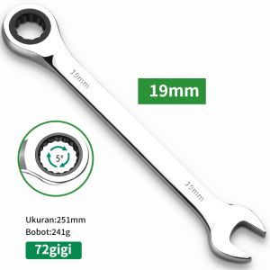 Isku Kunci Rachet 72gigi 8-19mm Kunci Ring Pas Bolak Balik Kunci Flexible Kombinasi Ratchet 8mm-14mm