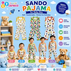 6 Pairs Terno Sando Muscle Tees Pajama For Baby Boys Sleepwear Cotton For Toddler Printed Character Pantulog 0-4 Years Old