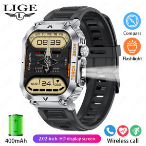 LIGE 2024 IPS HD Screen 400 mAh Big Battery Smart Watch Men and Woman Bluetooth Call 3ATM Waterproof Heart Rate Monitor Flash Light Lamp Sport Watch