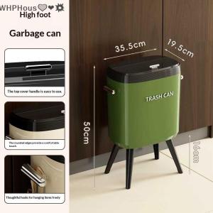 WP💓💛💖 No-Bend High-Leg Trash Can With Press-to-Open Lid - Large Capacity Oval Kitchen & Living Room Bin Durable Plastic