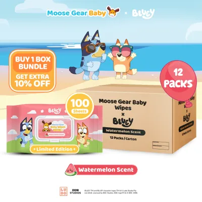 Moose Gear Baby x Bluey Premium Wipes Watermelon Scent 100sheets x 12PACKS (1BOX)