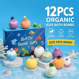 Happy Everyday.you 12 Pcs Organic Kids Bath Bombs Baby Bath Toys Shower Toys With Hidden Animal Toys Gentle Skin